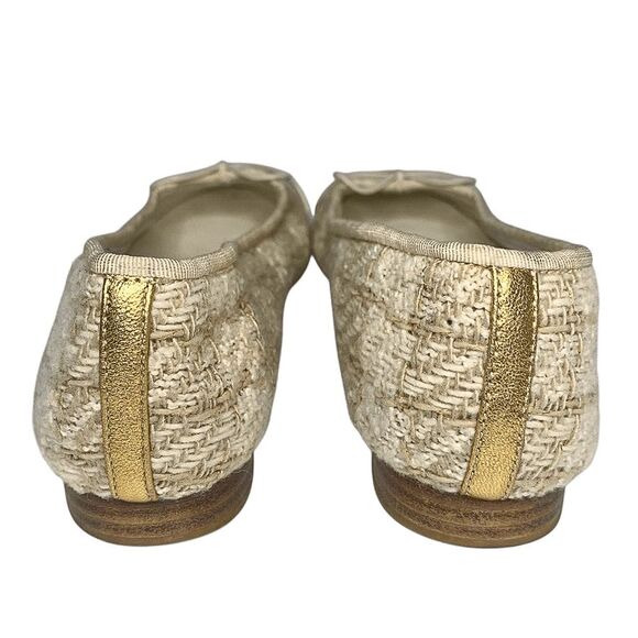 Chanel Tweed & Gold Cap Toe Ballet Flats 37C Classic Logo Flats Interlocking C - Picture 9 of 13